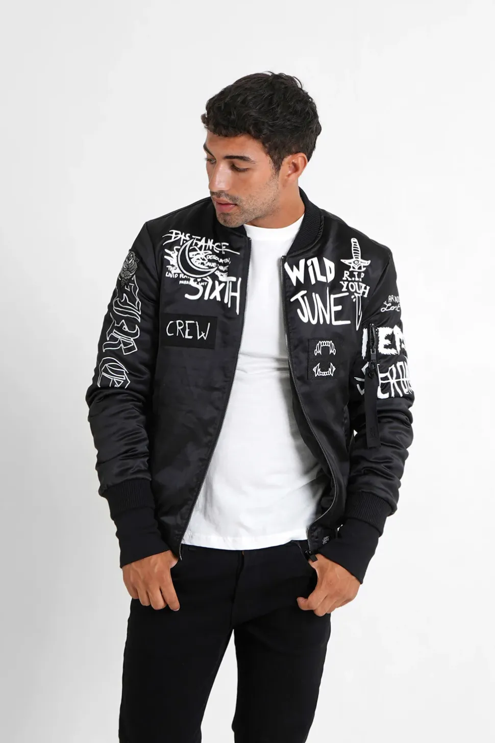 Bomber Imprime Crew Noir