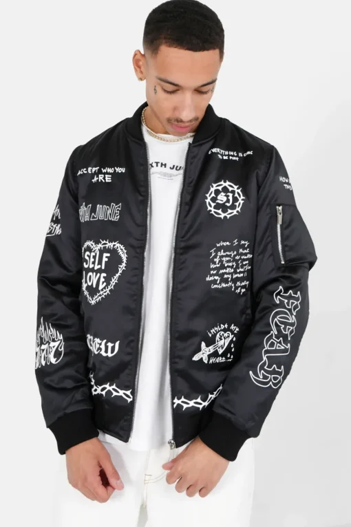 Bomber Inscription Gothique Noir