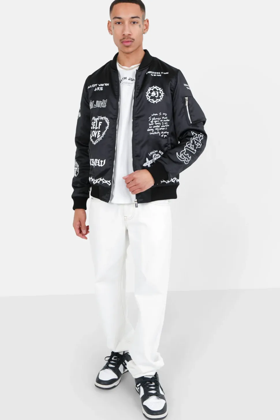 Bomber Inscription Gothique Noir