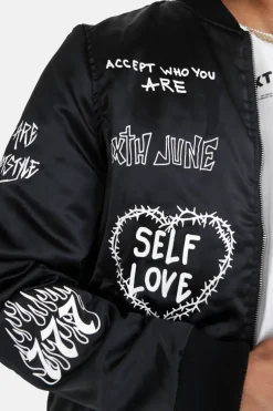 Bomber Inscription Gothique Noir