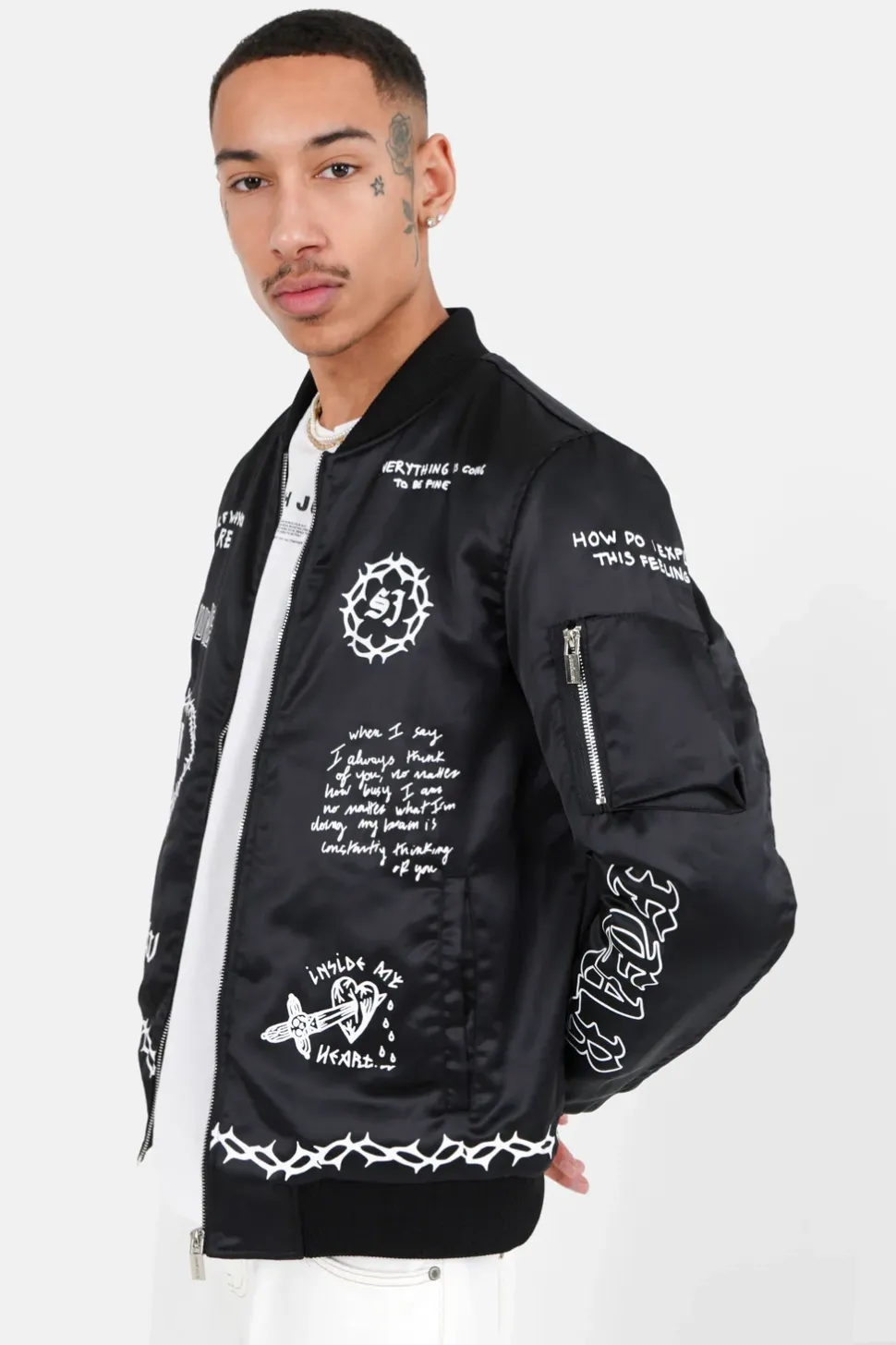 Bomber Inscription Gothique Noir