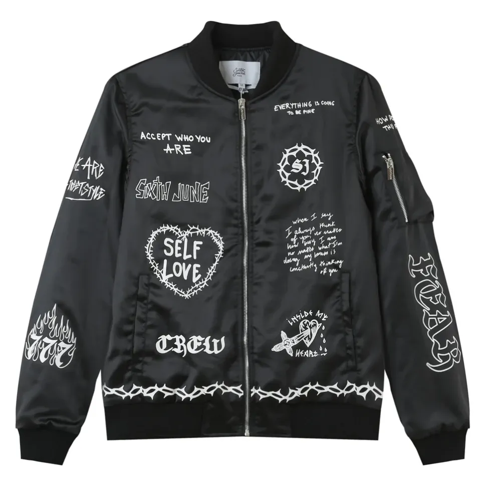 Bomber Inscription Gothique Noir