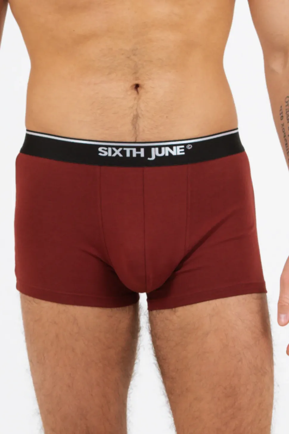 Boxer Uni Bande Rouge Bordeaux
