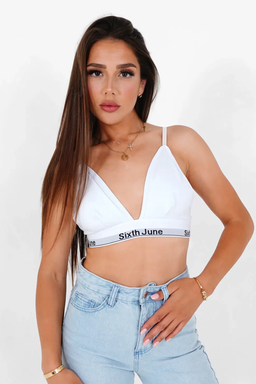 Brassiere Bretelles Bande Logo Blanc