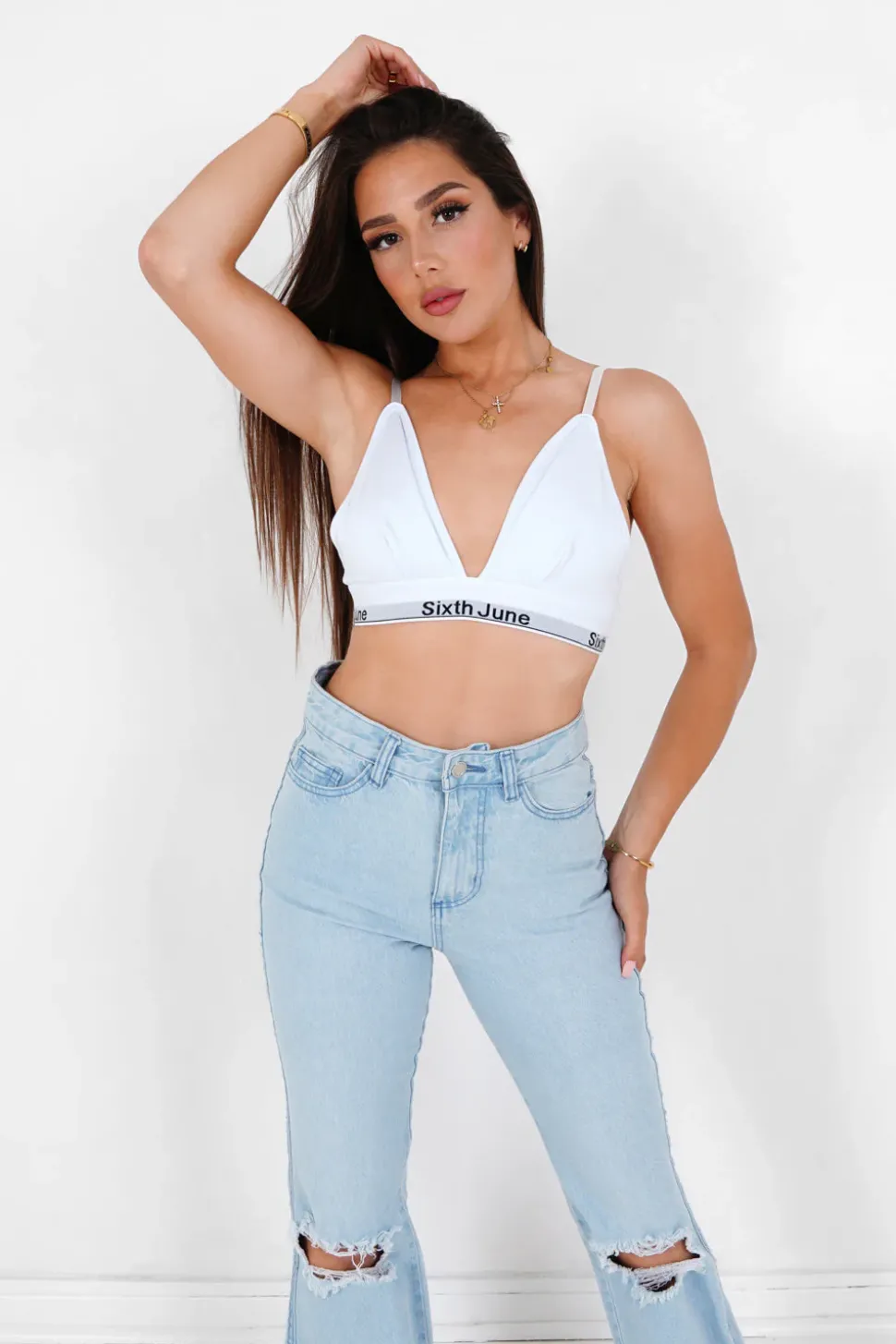 Brassiere Bretelles Bande Logo Blanc