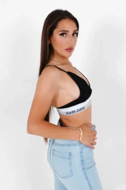 Brassiere Bretelles Bande Logo Noir