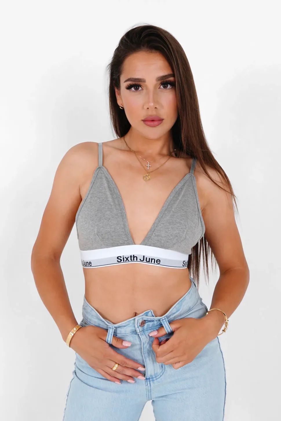 Brassiere Bretelles Fines Bande Gris