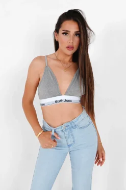 Brassiere Bretelles Fines Bande Gris
