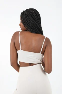 Brassiere Bretelles Logo Imprime Beige Clair