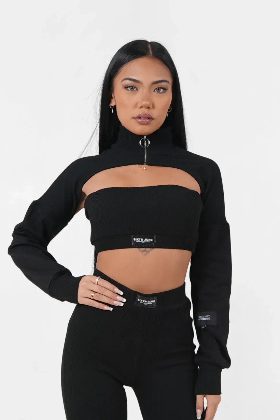 Brassiere Sans Bretelles Cotelee Noir