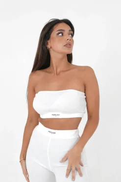 Brassiere Sans Bretelles Cotelee Blanc Casse