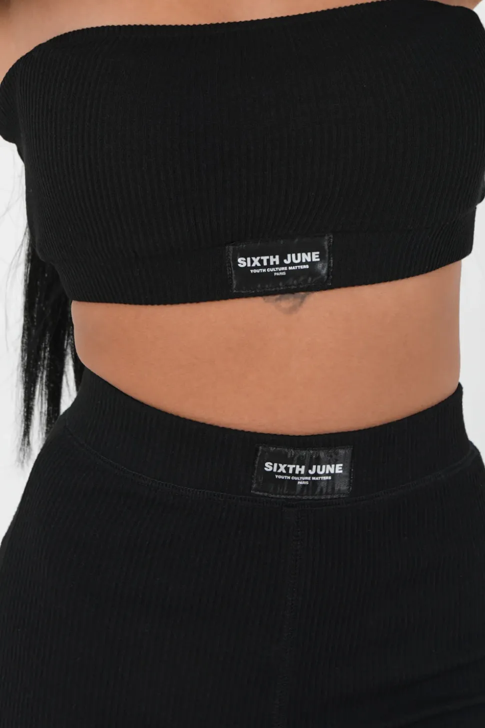 Brassiere Sans Bretelles Cotelee Noir
