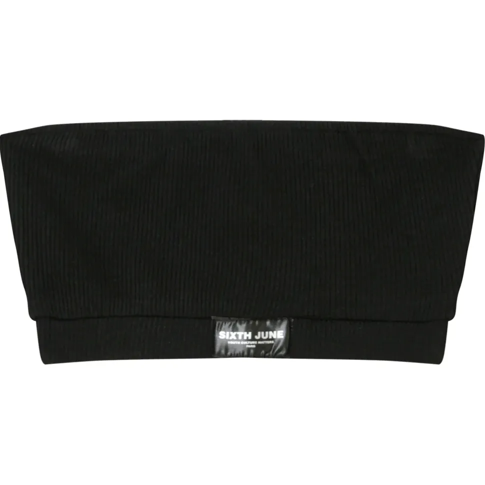 Brassiere Sans Bretelles Cotelee Noir