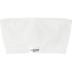 Brassiere Sans Bretelles Cotelee Blanc Casse