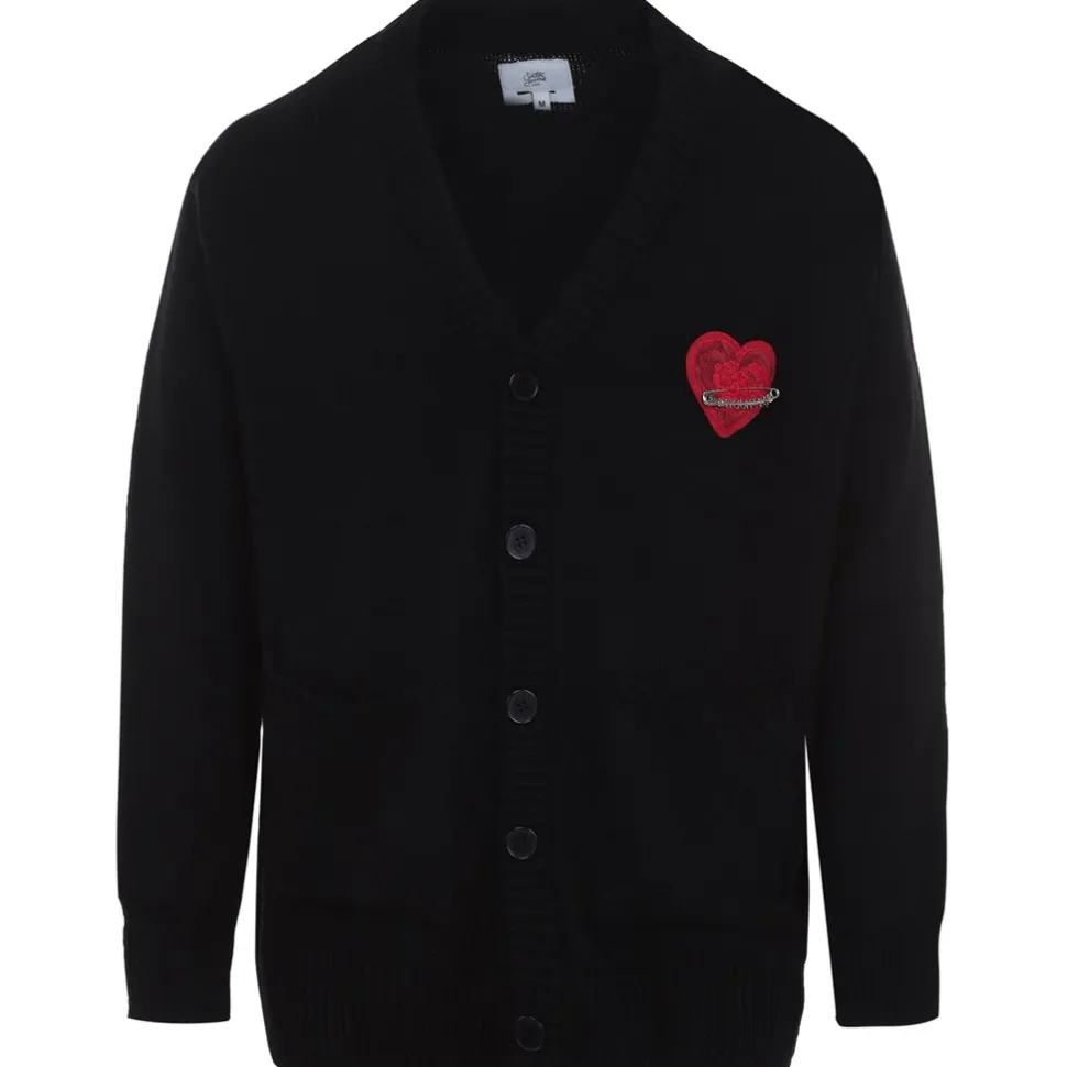 Cardigan Maille Coeur Brode Noir