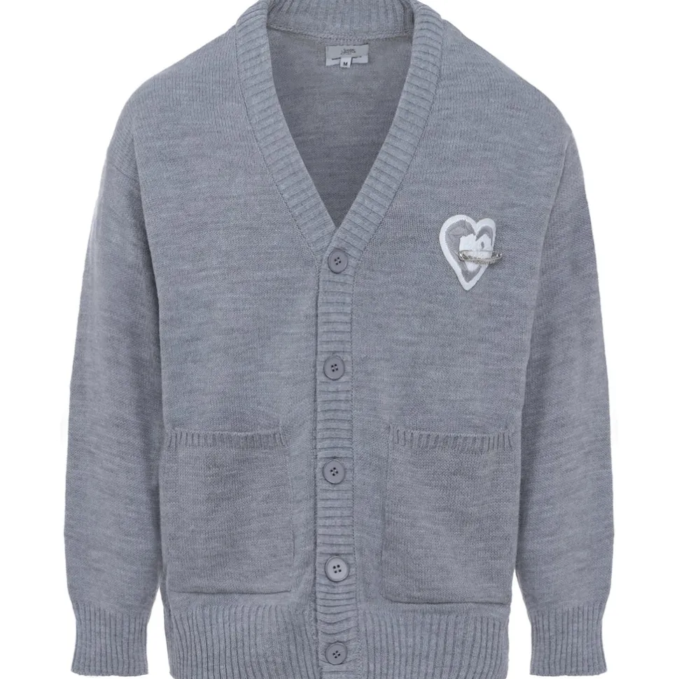 Cardigan Maille Coeur Brode Gris