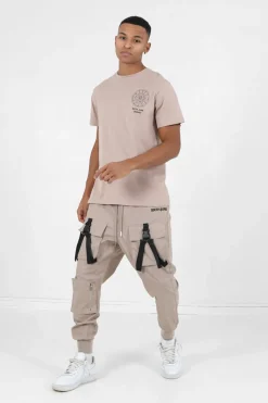 Cargo Boucles Poches Logo Beige Fonce