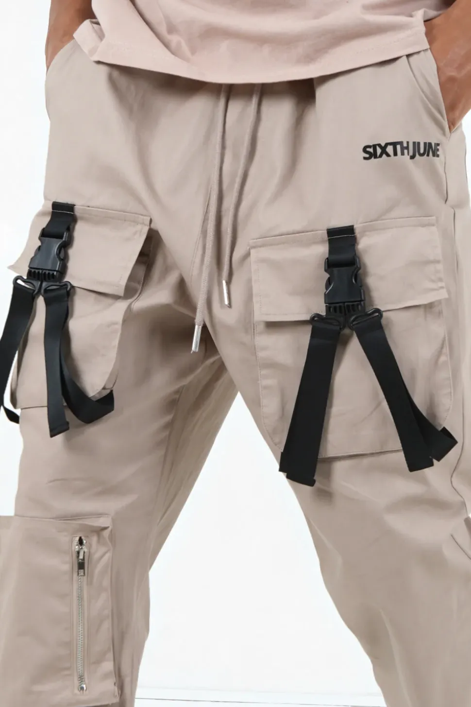 Cargo Boucles Poches Logo Beige Fonce