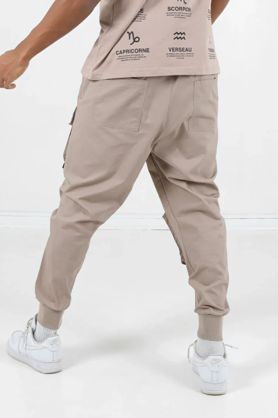 Cargo Boucles Poches Logo Beige Fonce