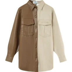 Chemise Bicolore Simili Cuir Beige