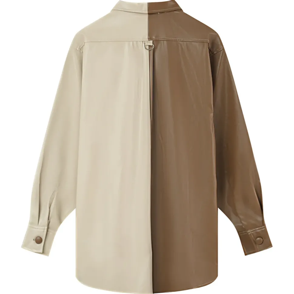 Chemise Bicolore Simili Cuir Beige