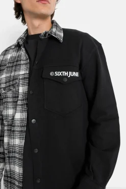 Chemise Bi-Matiere Tartan Coton Noir