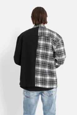 Chemise Bi-Matiere Tartan Coton Noir