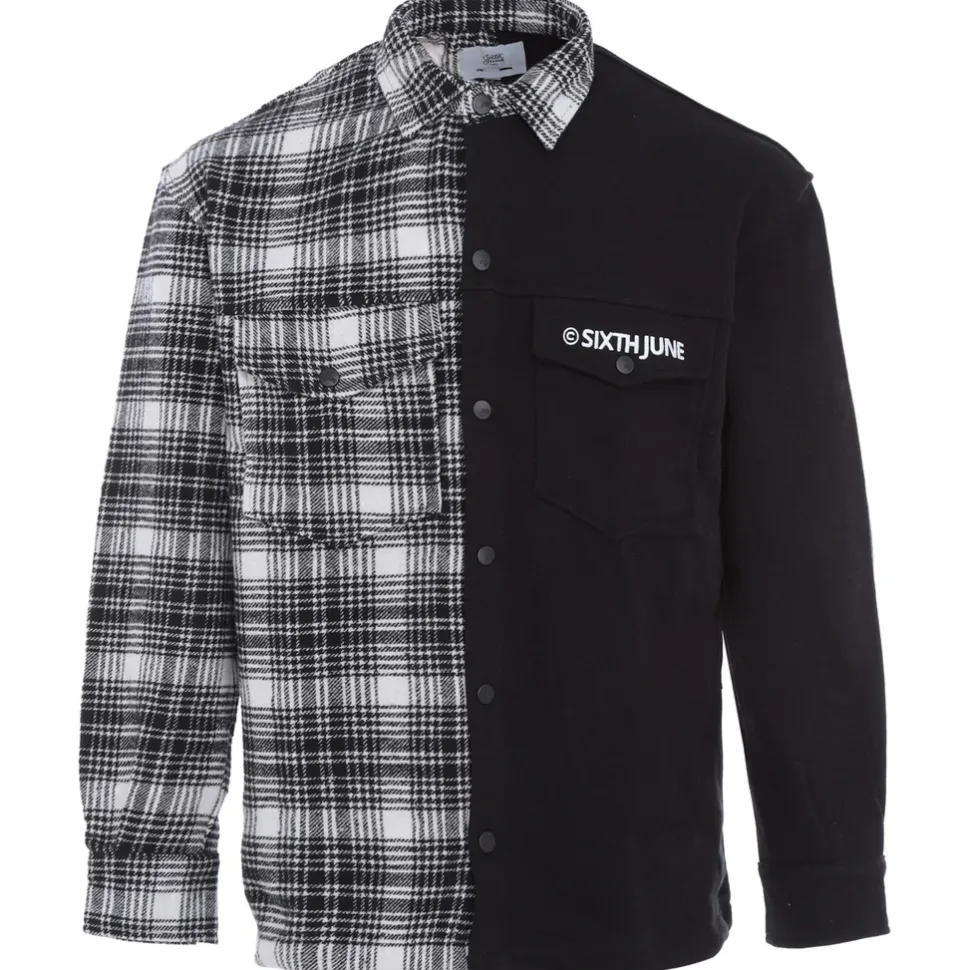 Chemise Bi-Matiere Tartan Coton Noir