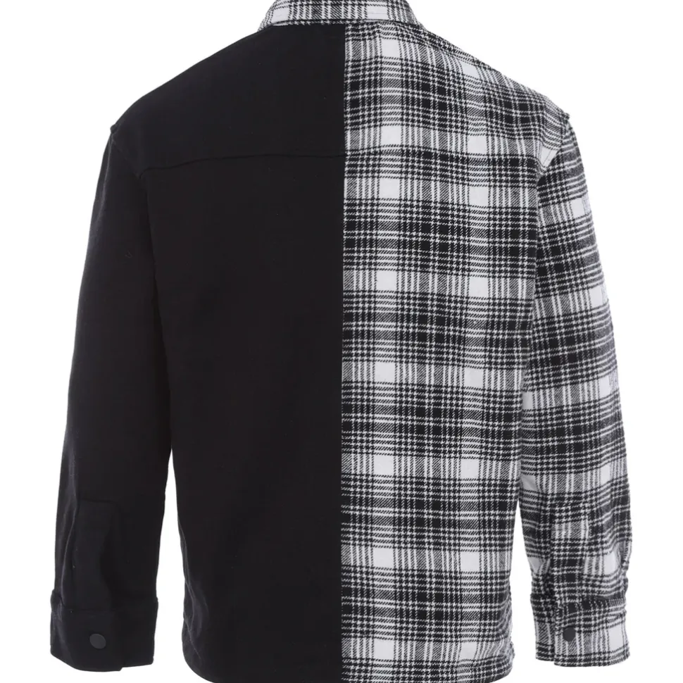 Chemise Bi-Matiere Tartan Coton Noir