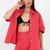 Chemise Brodee Unie Rose