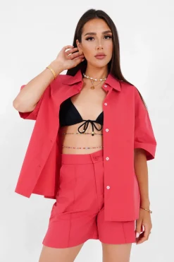 Chemise Brodee Unie Rose