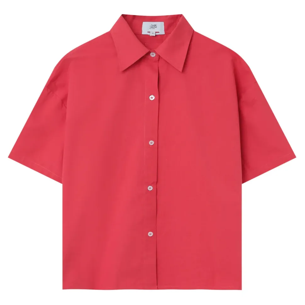 Chemise Brodee Unie Rose
