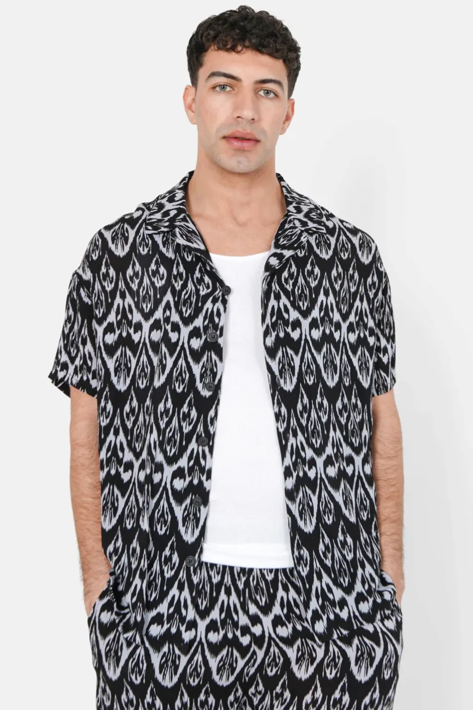 Chemise Fluide Motif Azteque Noir