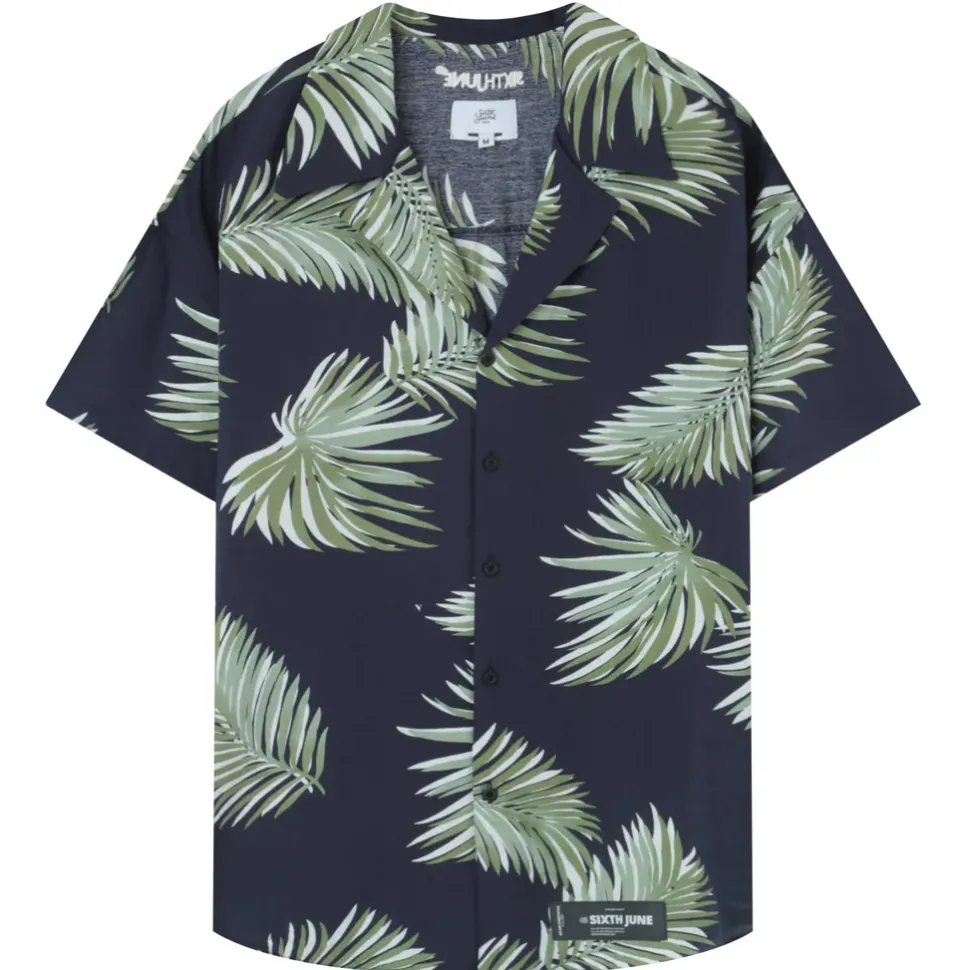 Chemise Fluide Tropicale Bleu Fonce