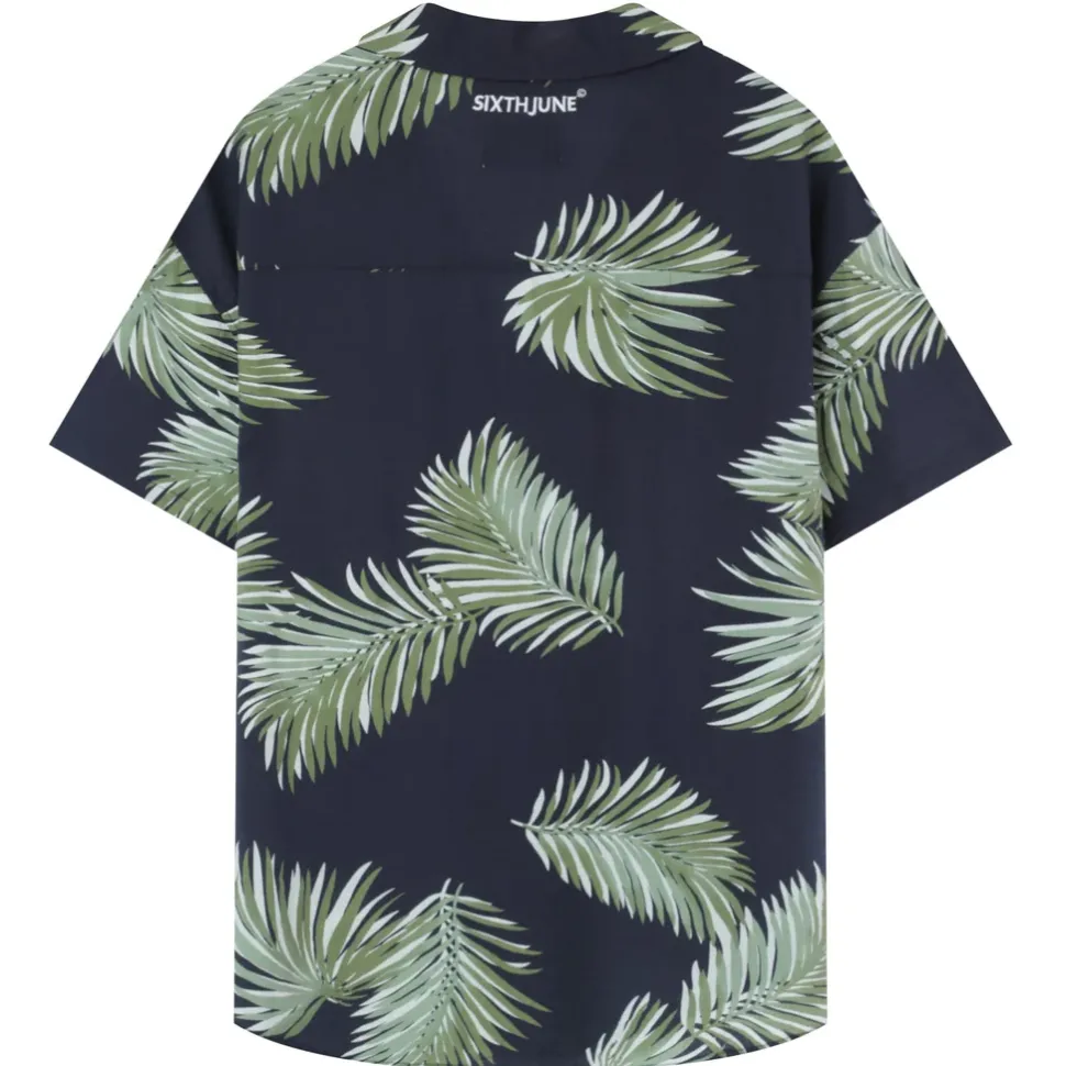 Chemise Fluide Tropicale Bleu Fonce