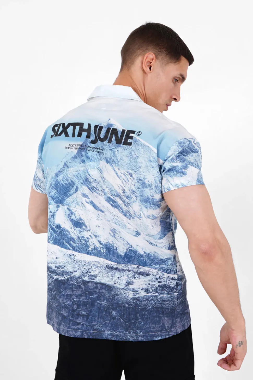Chemise Imprime Montagne Bleu