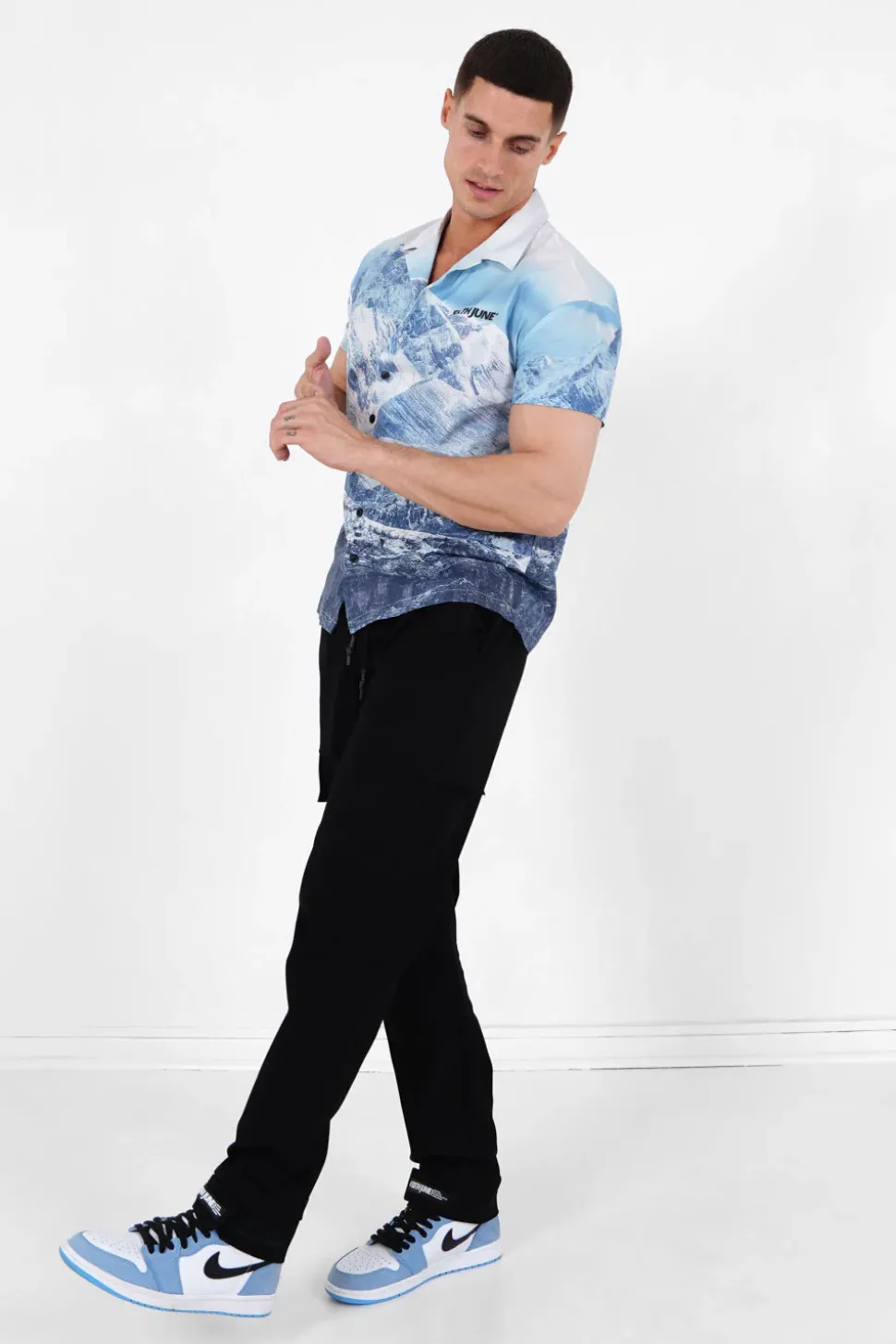 Chemise Imprime Montagne Bleu