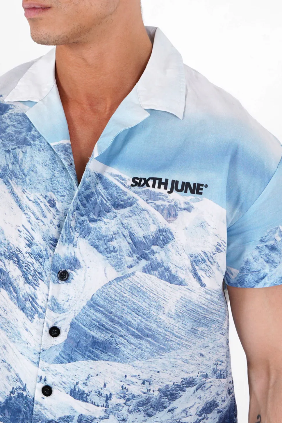 Chemise Imprime Montagne Bleu