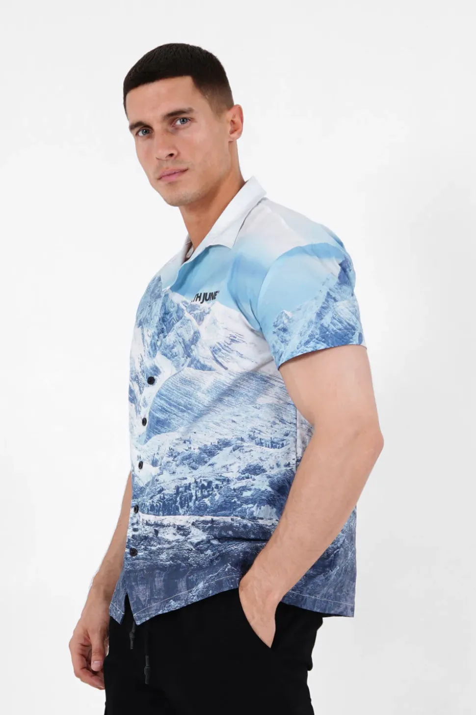 Chemise Imprime Montagne Bleu
