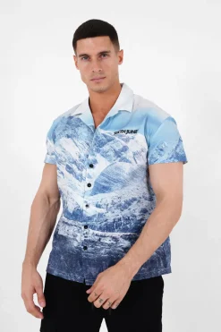 Chemise Imprime Montagne Bleu