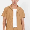 Chemise Manches Courtes Plisse Marron