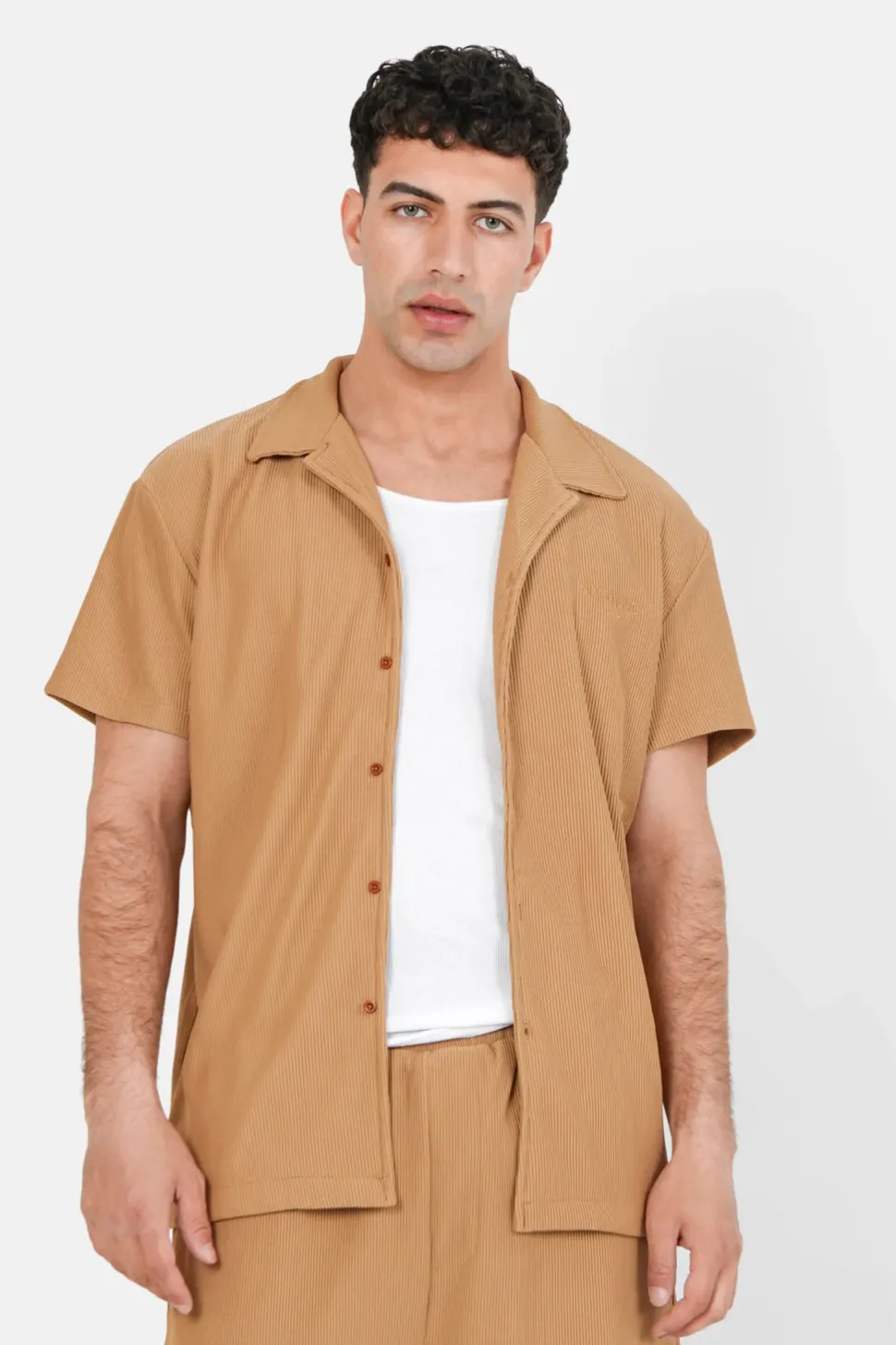 Chemise Manches Courtes Plisse Marron