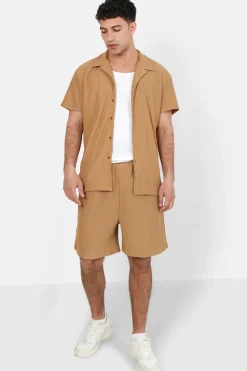 Chemise Manches Courtes Plisse Marron