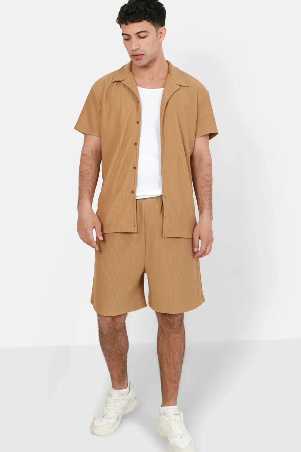 Chemise Manches Courtes Plisse Marron