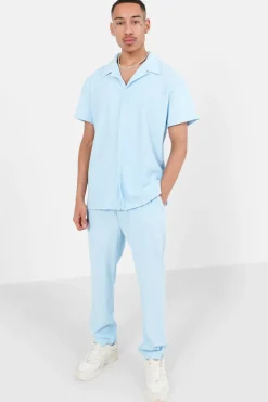 Chemise Manches Courtes Plisse Bleu Clair