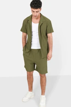 Chemise Manches Courtes Plisse Vert Kaki