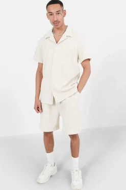Chemise Manches Courtes Plisse Beige