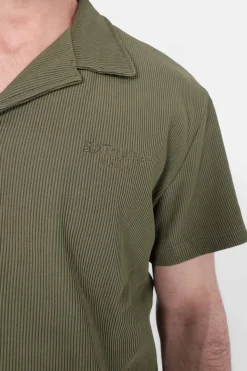 Chemise Manches Courtes Plisse Vert Kaki