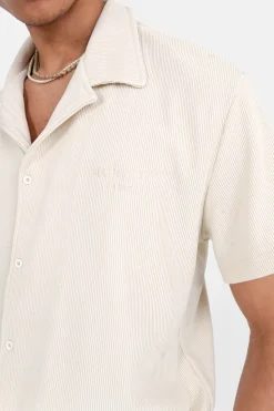 Chemise Manches Courtes Plisse Beige