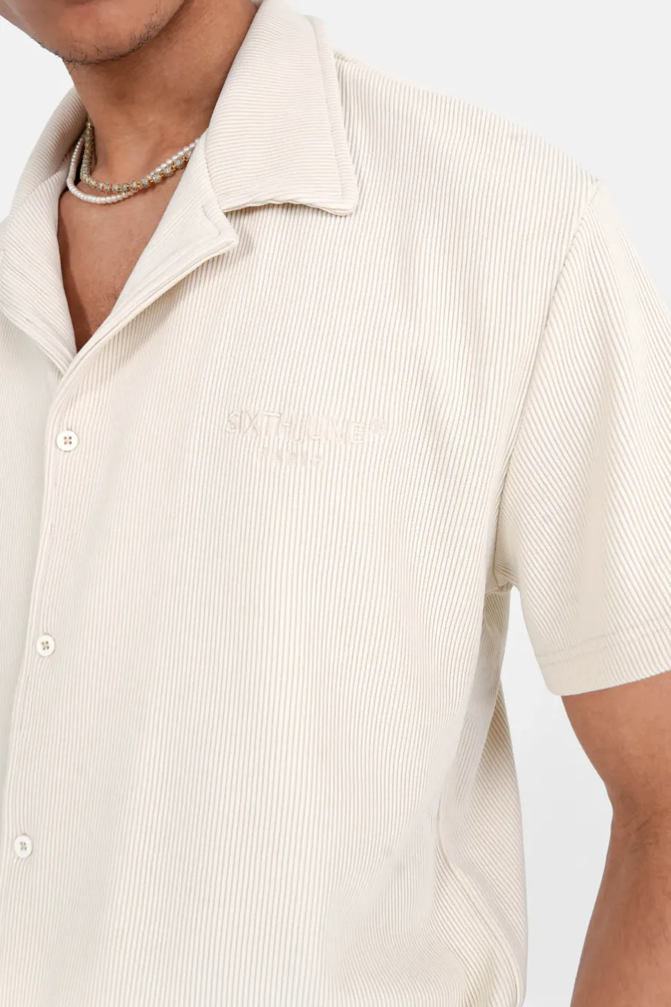 Chemise Manches Courtes Plisse Beige